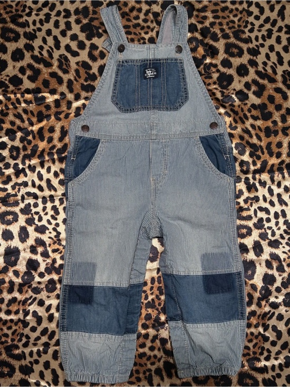 Oshkosh B’Gosh Vestbak Striped Denim Color Blocked Overalls